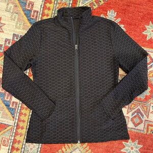 SOLD — SOLD —- Honeycomb-Texture Full-Zip Stretch Athletic Jacket, Black, S